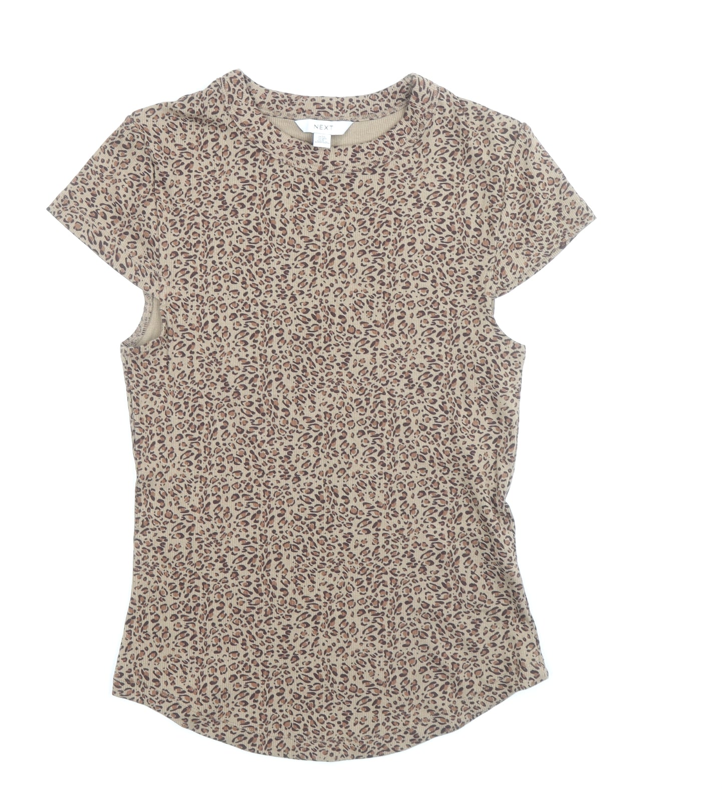 NEXT Womens Brown Animal Print Cotton Basic T-Shirt Size 14 Round Neck - Leopard Print