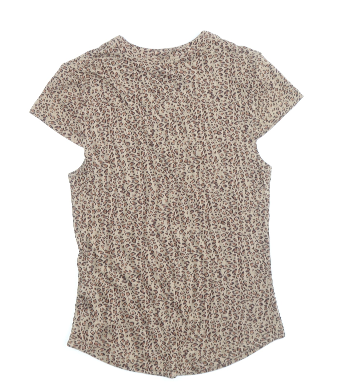 NEXT Womens Brown Animal Print Cotton Basic T-Shirt Size 14 Round Neck - Leopard Print
