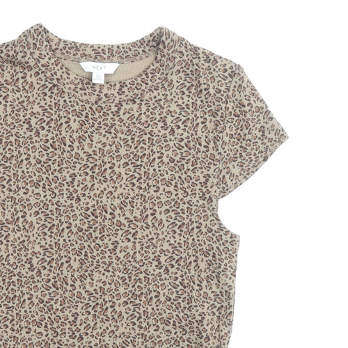 NEXT Womens Brown Animal Print Cotton Basic T-Shirt Size 14 Round Neck - Leopard Print
