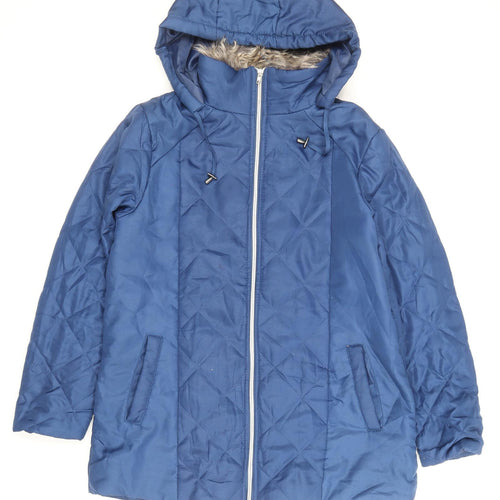 Anne De Lancay Womens Blue Quilted Coat Size S Zip