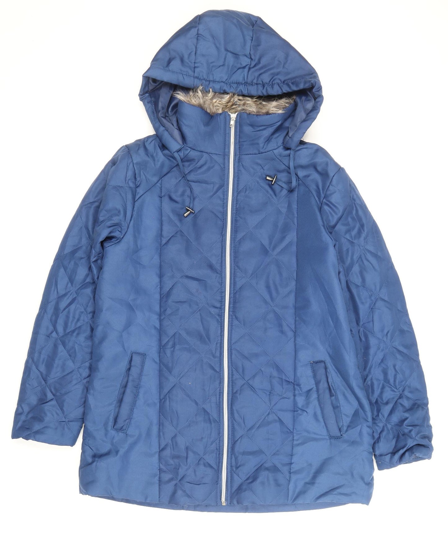 Anne De Lancay Womens Blue Quilted Coat Size S Zip
