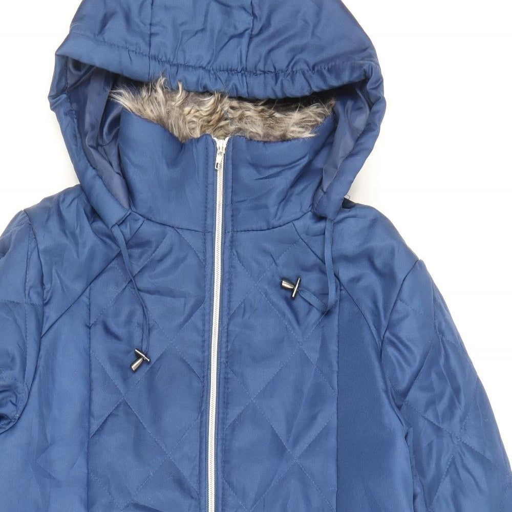 Anne De Lancay Womens Blue Quilted Coat Size S Zip