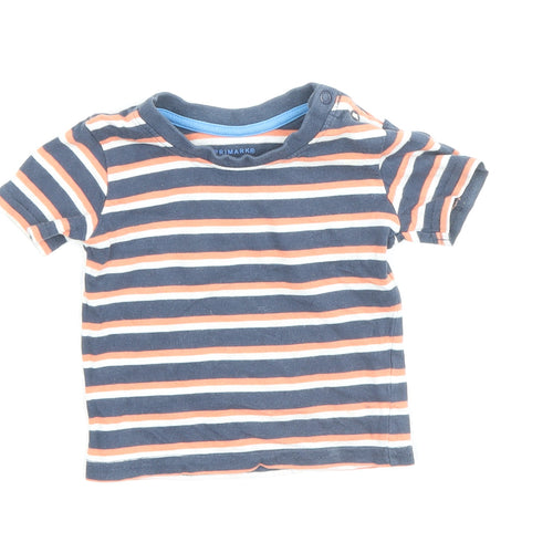 Primark Boys Multicoloured Striped 100% Cotton Basic T-Shirt Size 3-6 Months Round Neck Button