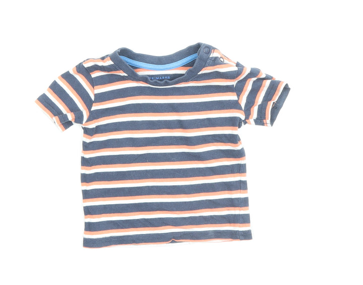 Primark Boys Multicoloured Striped 100% Cotton Basic T-Shirt Size 3-6 Months Round Neck Button