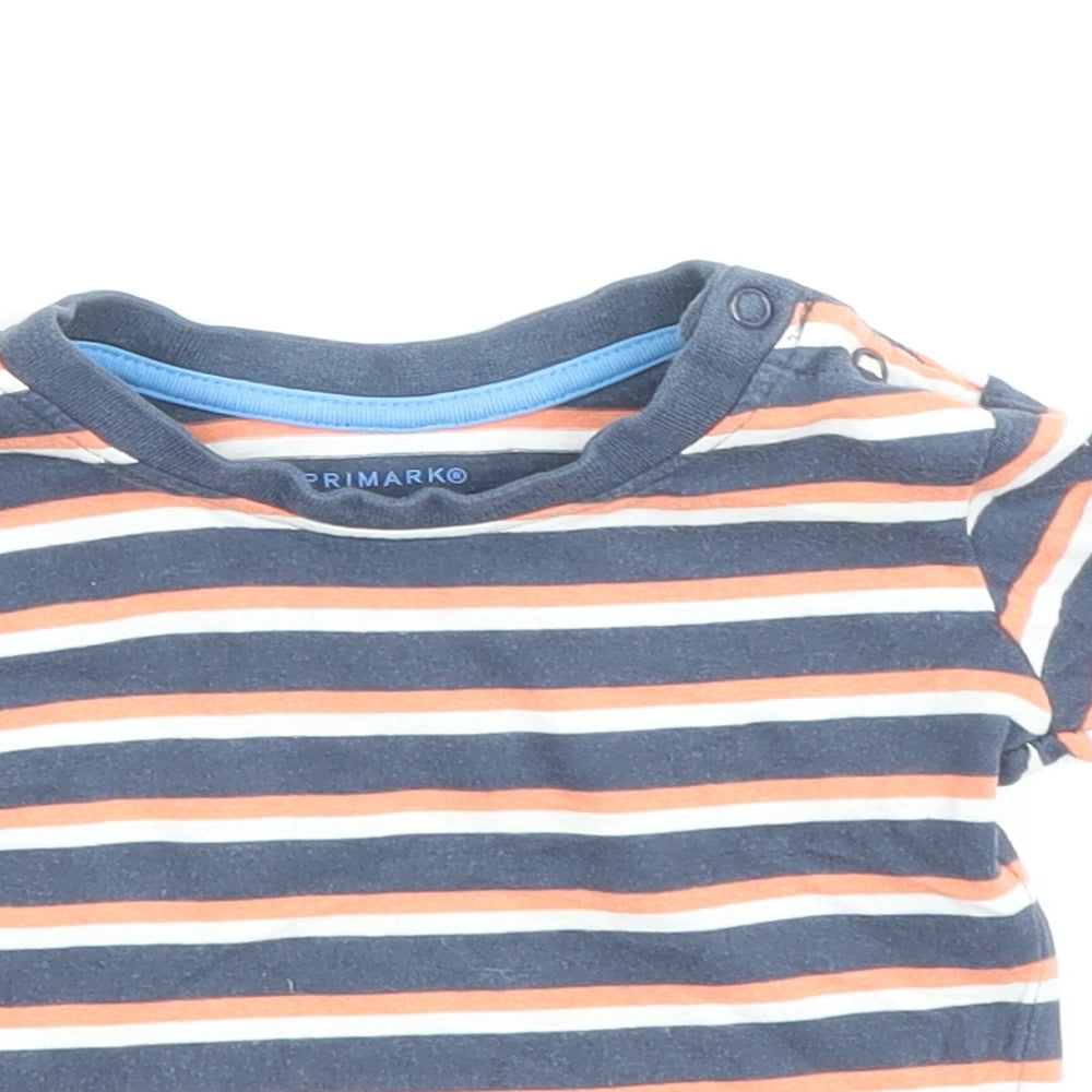 Primark Boys Multicoloured Striped 100% Cotton Basic T-Shirt Size 3-6 Months Round Neck Button