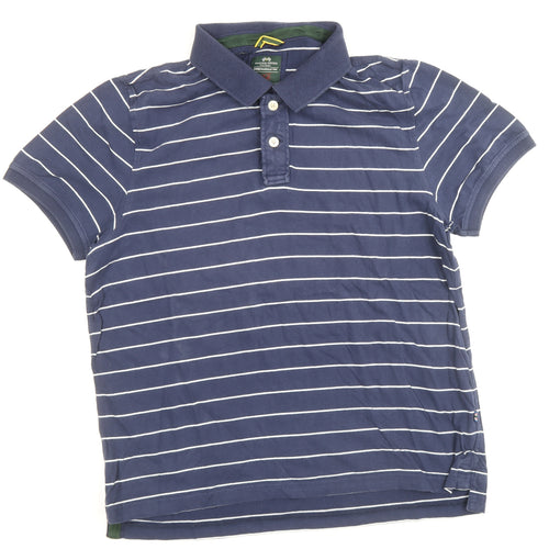 Racing Green Mens Blue Striped 100% Cotton Polo Size L Collared Button