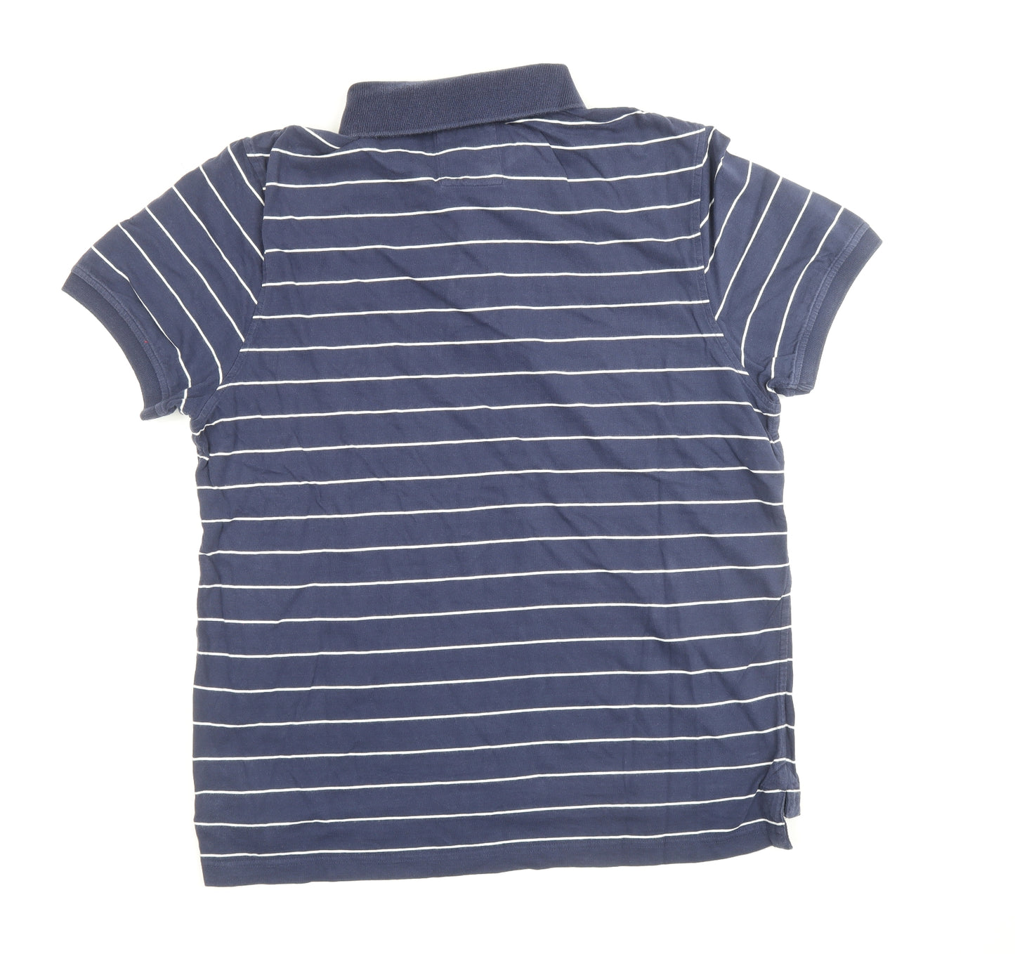 Racing Green Mens Blue Striped 100% Cotton Polo Size L Collared Button