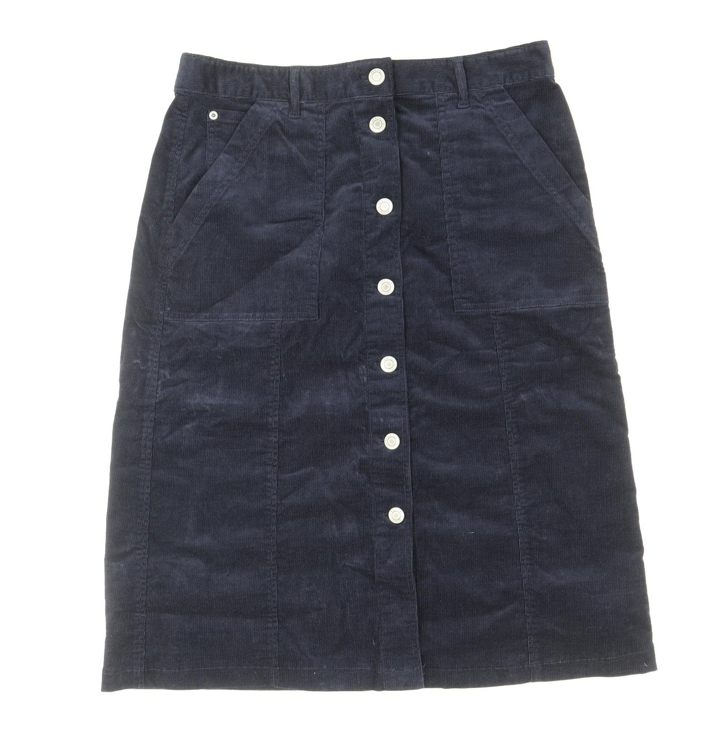 Per Una Womens Blue Cotton Straight & Pencil Skirt Size 12 Button