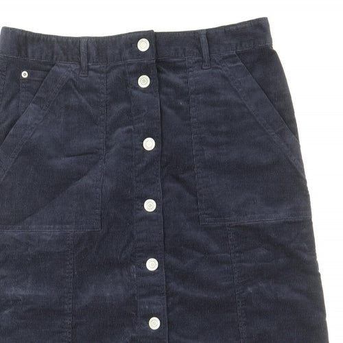 Per Una Womens Blue Cotton Straight & Pencil Skirt Size 12 Button