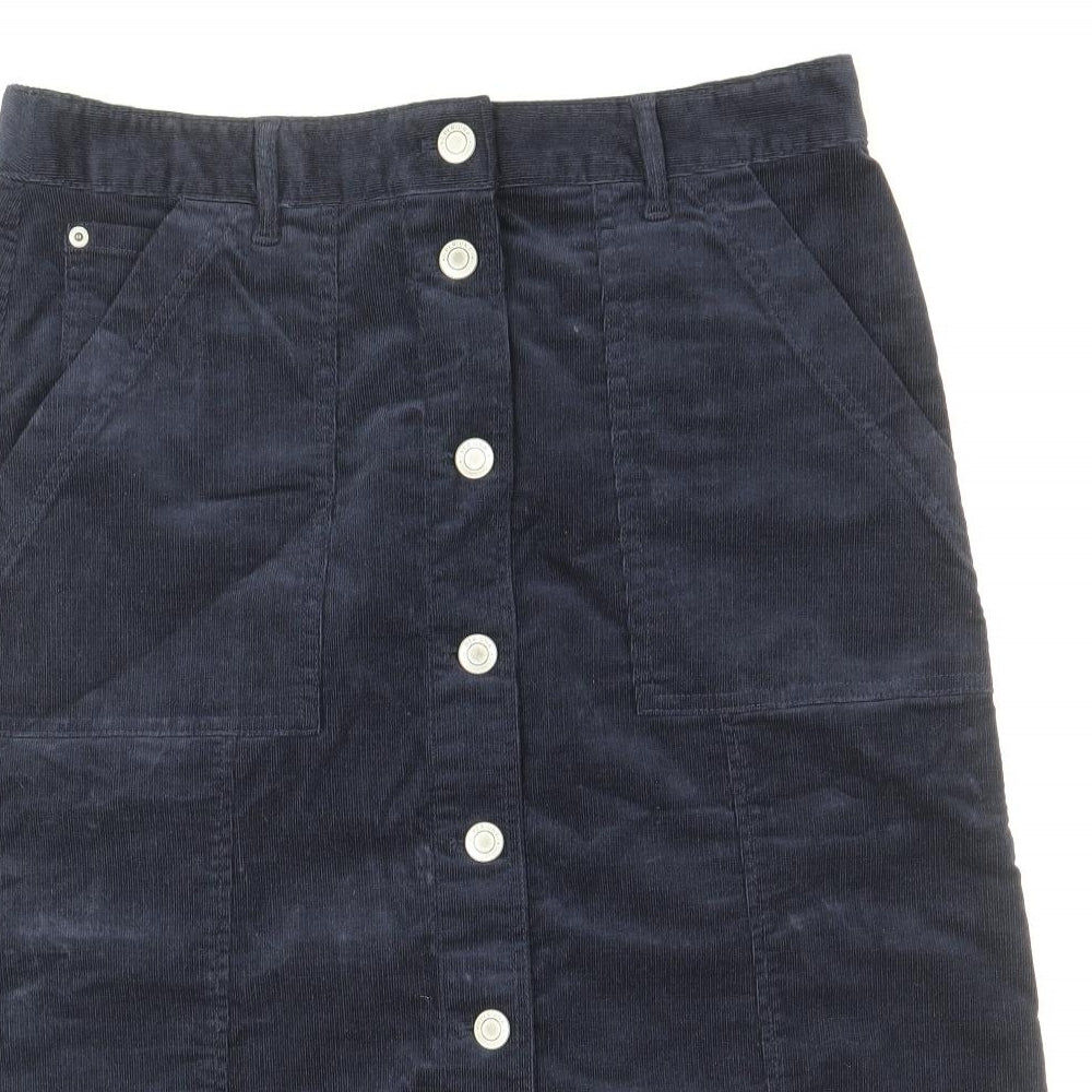 Per Una Womens Blue Cotton Straight & Pencil Skirt Size 12 Button
