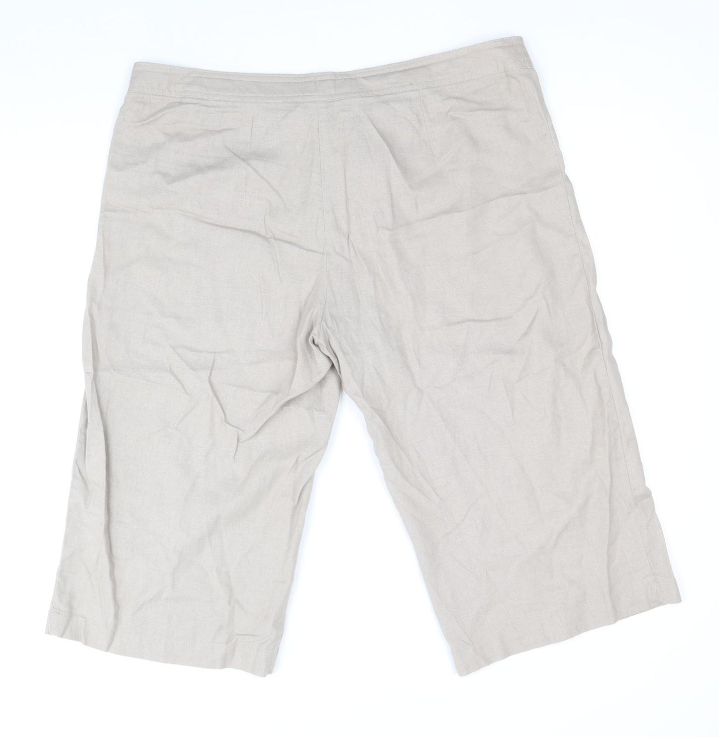 Marks and Spencer Womens Beige Linen Pedal Pusher Trousers Size 16 Regular Zip