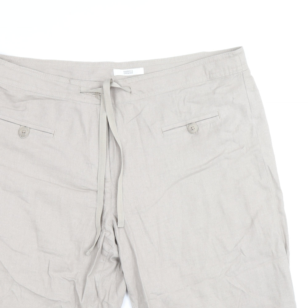 Marks and Spencer Womens Beige Linen Pedal Pusher Trousers Size 16 Regular Zip