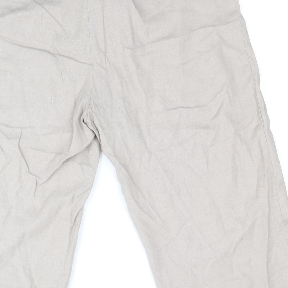 Marks and Spencer Womens Beige Linen Pedal Pusher Trousers Size 16 Regular Zip