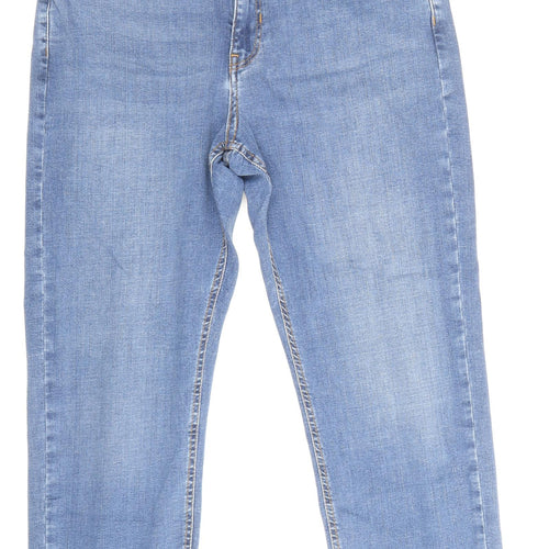Per Una Womens Blue Cotton Straight Jeans Size 14 Regular Zip