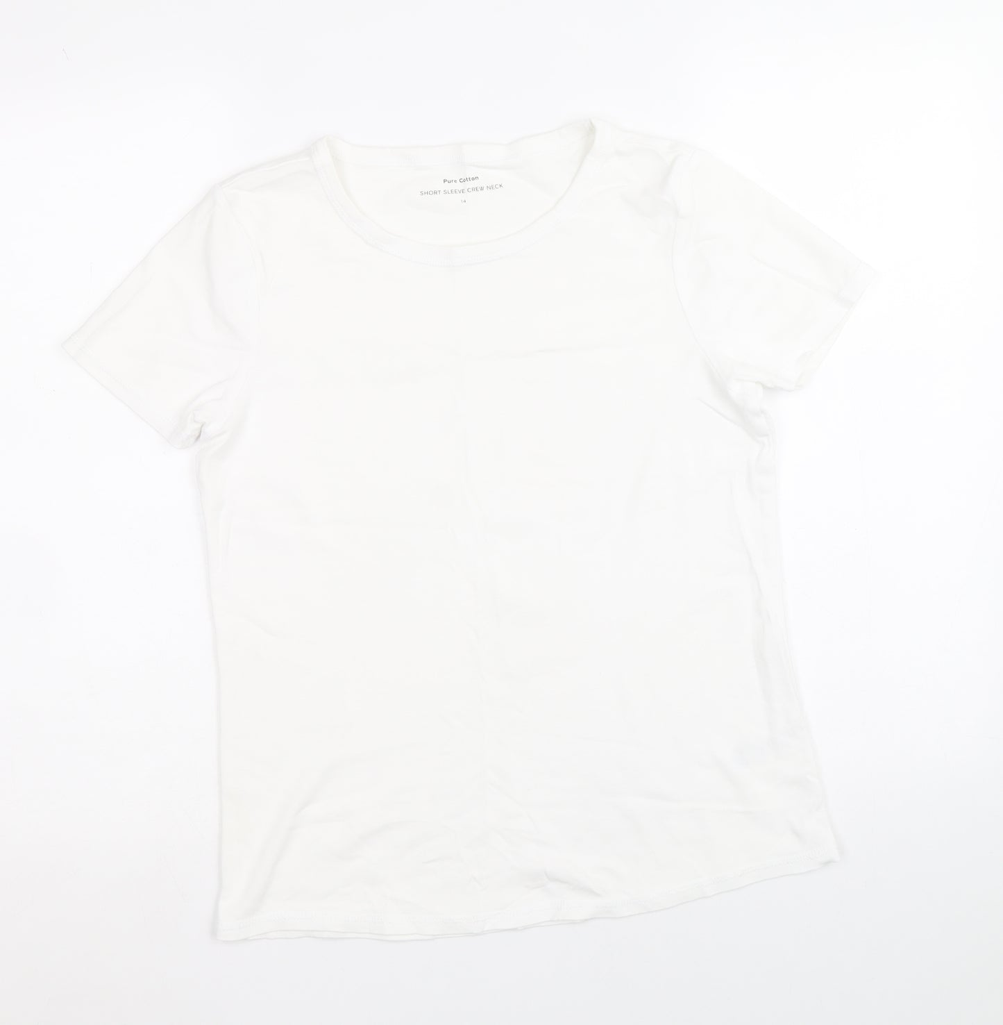 Marks and Spencer Womens White 100% Cotton Basic T-Shirt Size 14 Round Neck