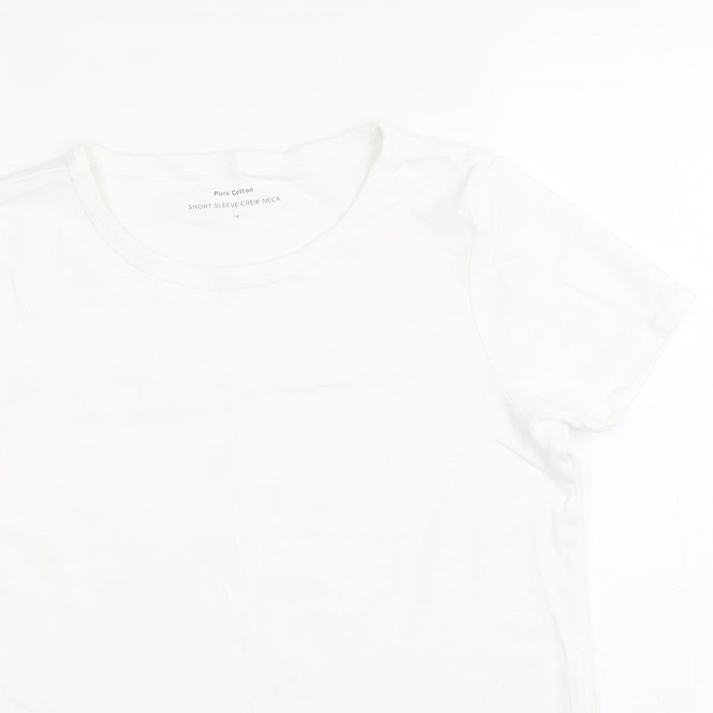 Marks and Spencer Womens White 100% Cotton Basic T-Shirt Size 14 Round Neck