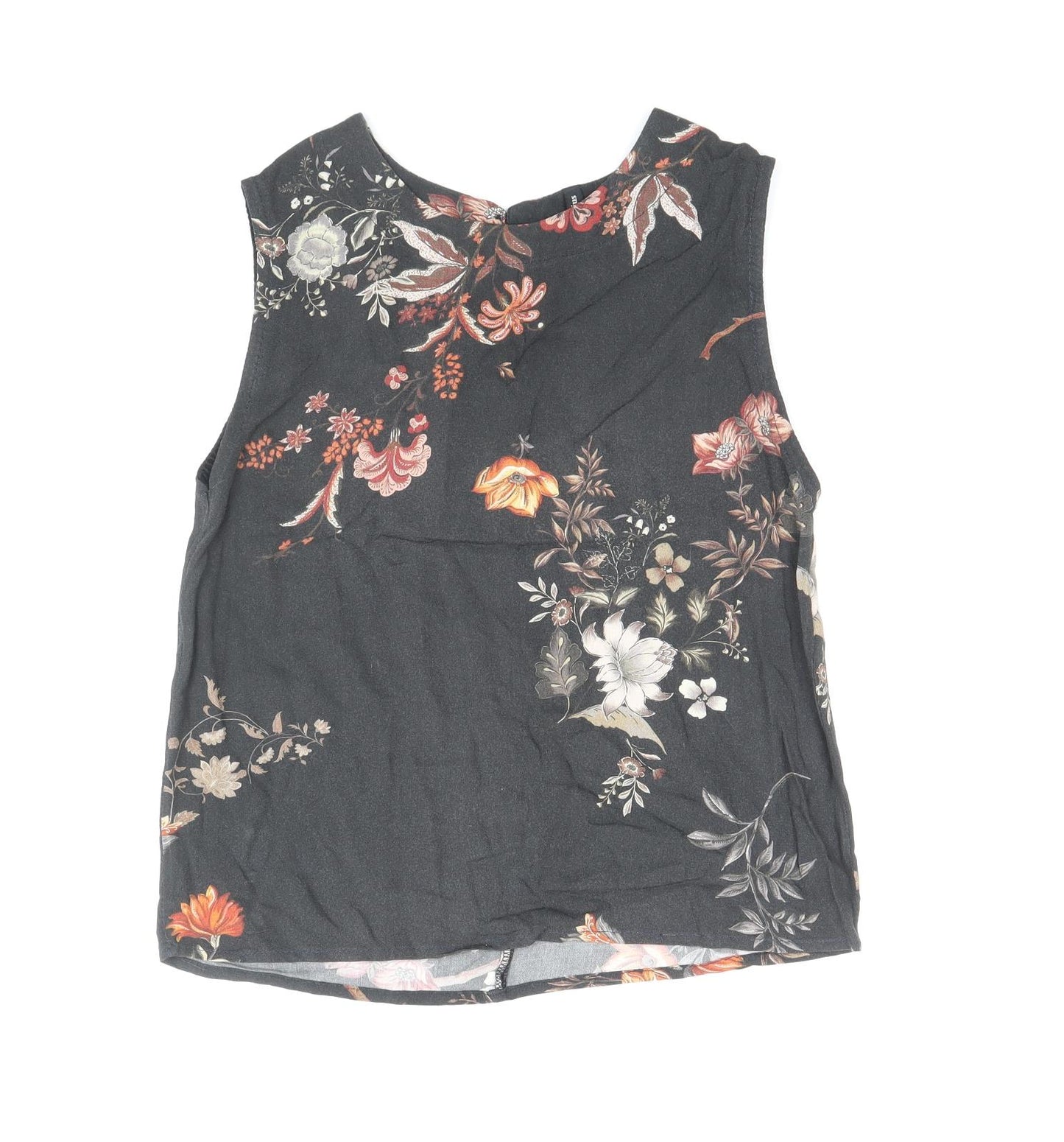 Stradivarius Womens Black Floral Polyester Basic Blouse Size S Round Neck