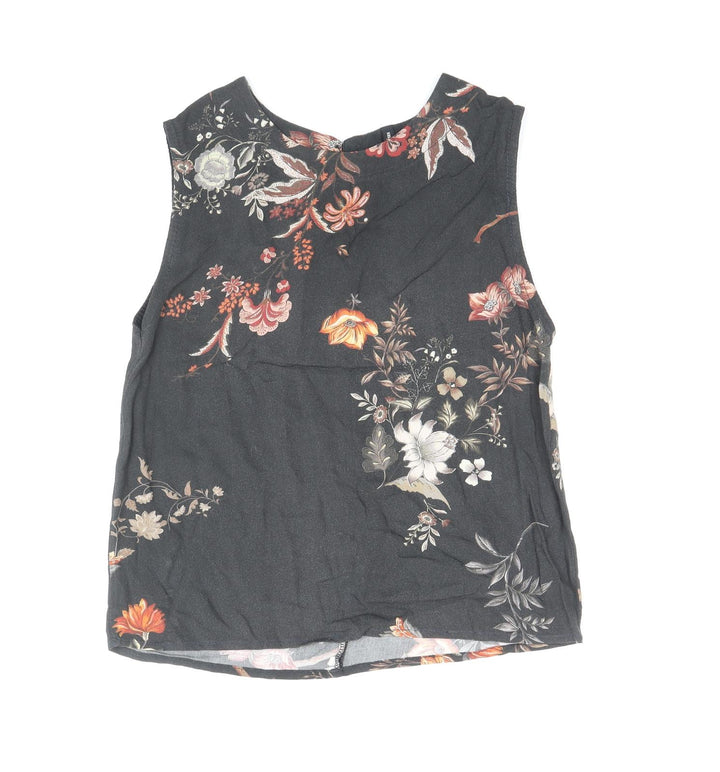 Stradivarius Womens Black Floral Polyester Basic Blouse Size S Round Neck
