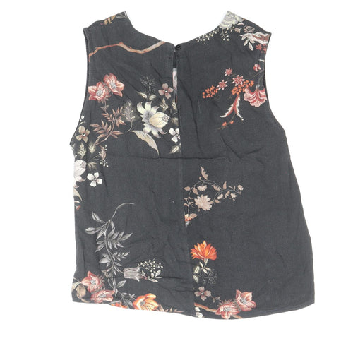 Stradivarius Womens Black Floral Polyester Basic Blouse Size S Round Neck