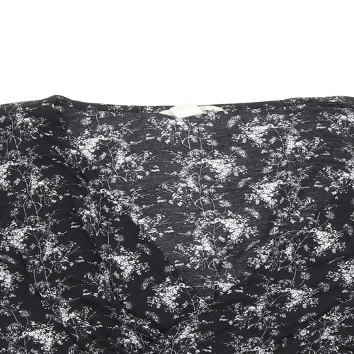 H&M Womens Black Floral Polyester Basic Blouse Size S V-Neck