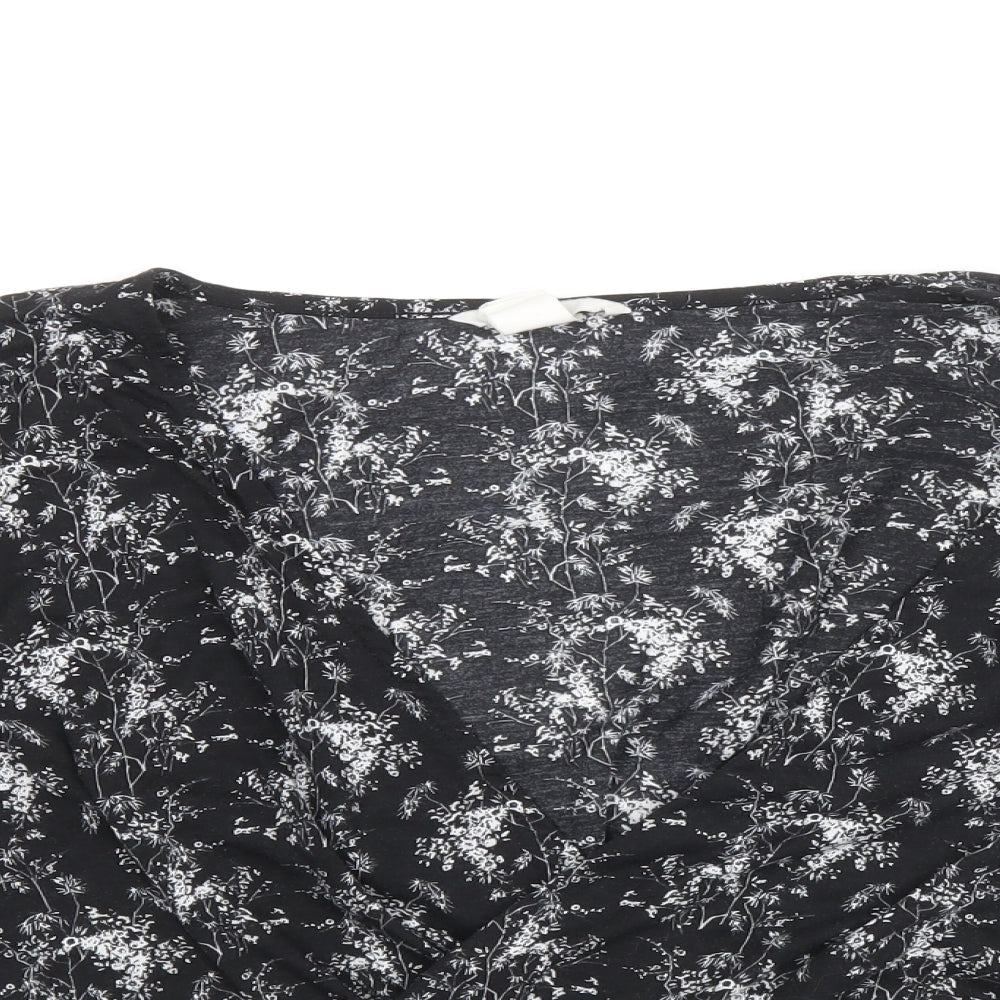 H&M Womens Black Floral Polyester Basic Blouse Size S V-Neck