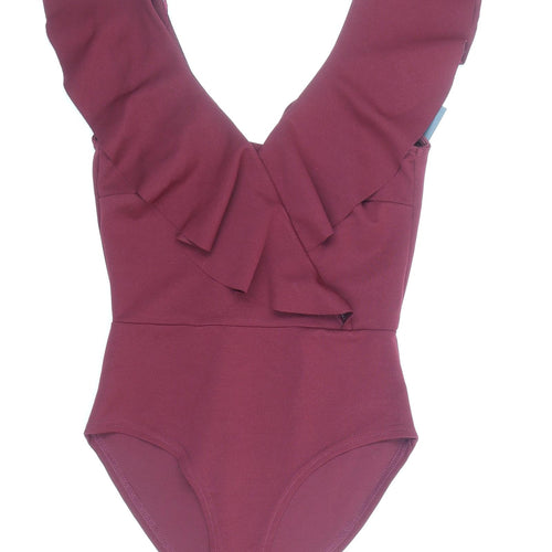 New Look Womens Red Polyester Bodysuit One-Piece Size 8 Snap