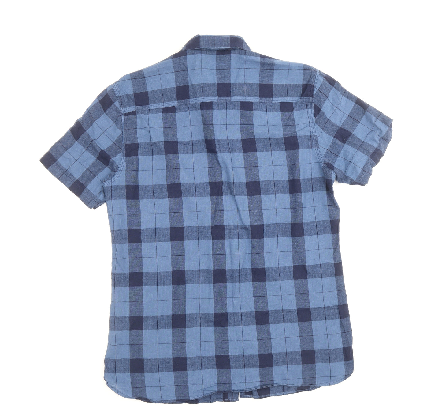 TU Mens Blue Plaid Cotton Button-Up Size M Collared Button