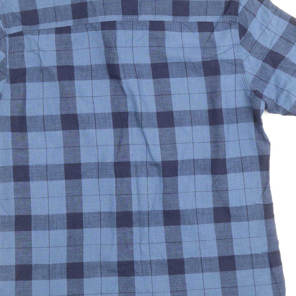 TU Mens Blue Plaid Cotton Button-Up Size M Collared Button