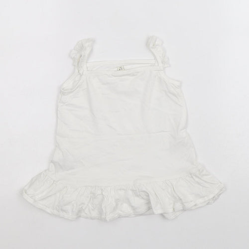 River Island Girls White 100% Cotton Basic Tank Size 3-4 Years Square Neck Pullover
