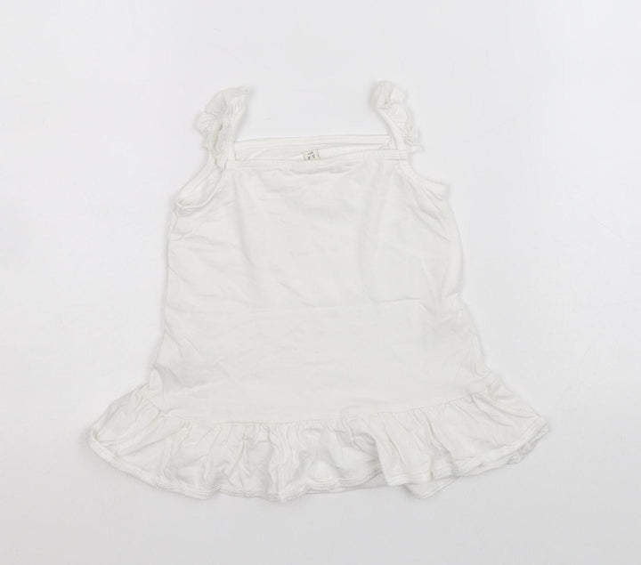 River Island Girls White 100% Cotton Basic Tank Size 3-4 Years Square Neck Pullover