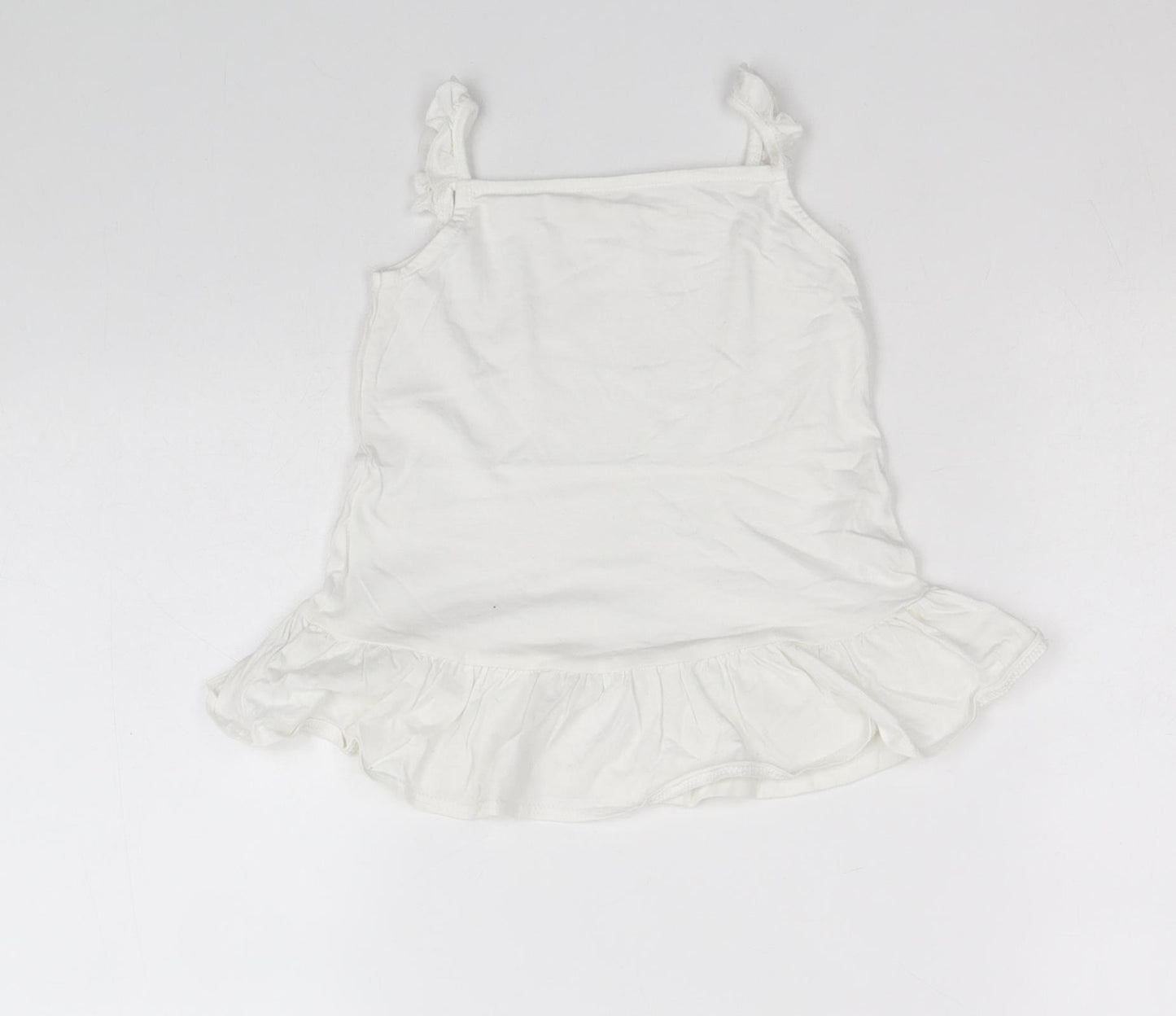 River Island Girls White 100% Cotton Basic Tank Size 3-4 Years Square Neck Pullover