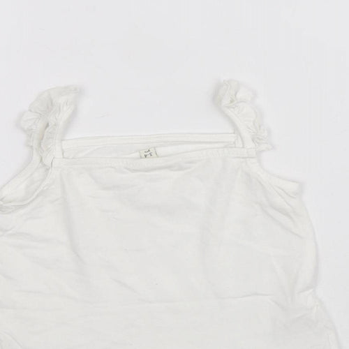River Island Girls White 100% Cotton Basic Tank Size 3-4 Years Square Neck Pullover