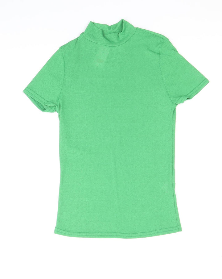 River Island Womens Green Polyester Basic T-Shirt Size 10 Mock Neck