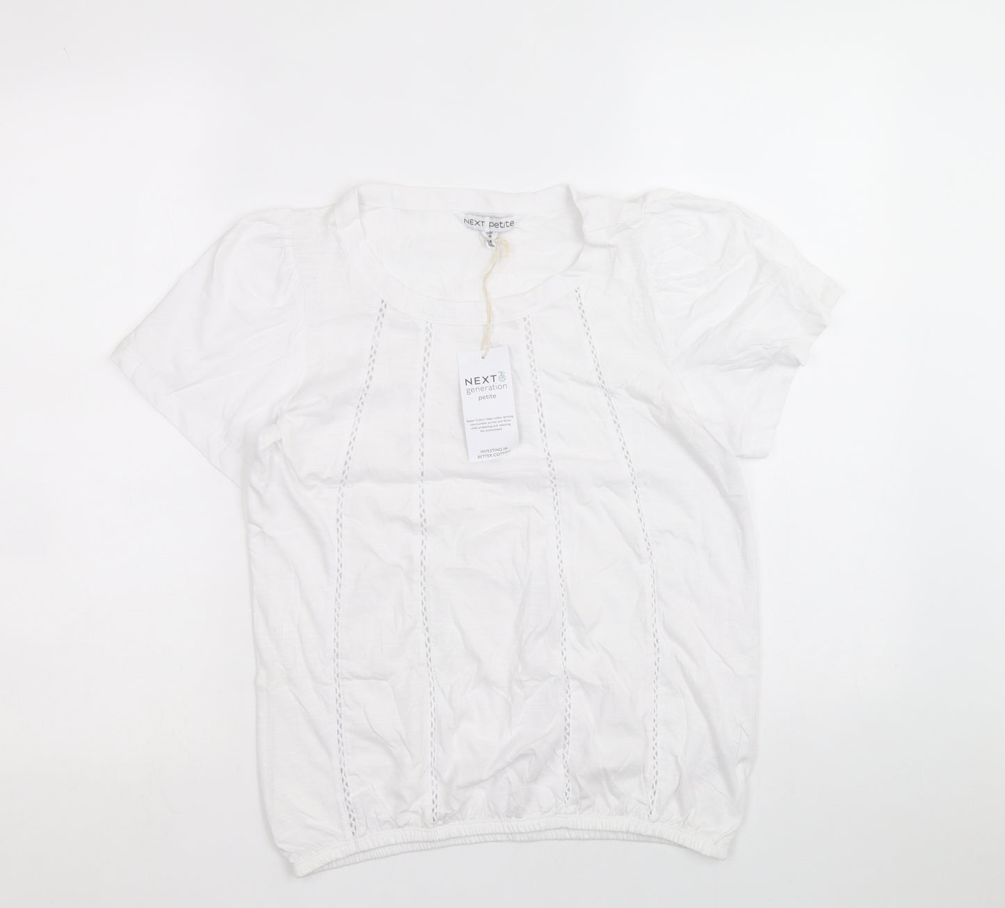 NEXT Womens White 100% Cotton Basic Blouse Size 8 Round Neck