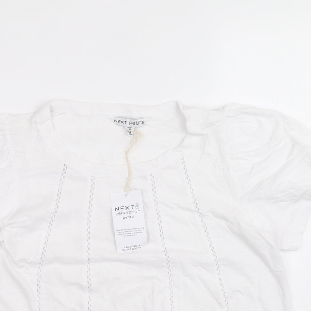NEXT Womens White 100% Cotton Basic Blouse Size 8 Round Neck