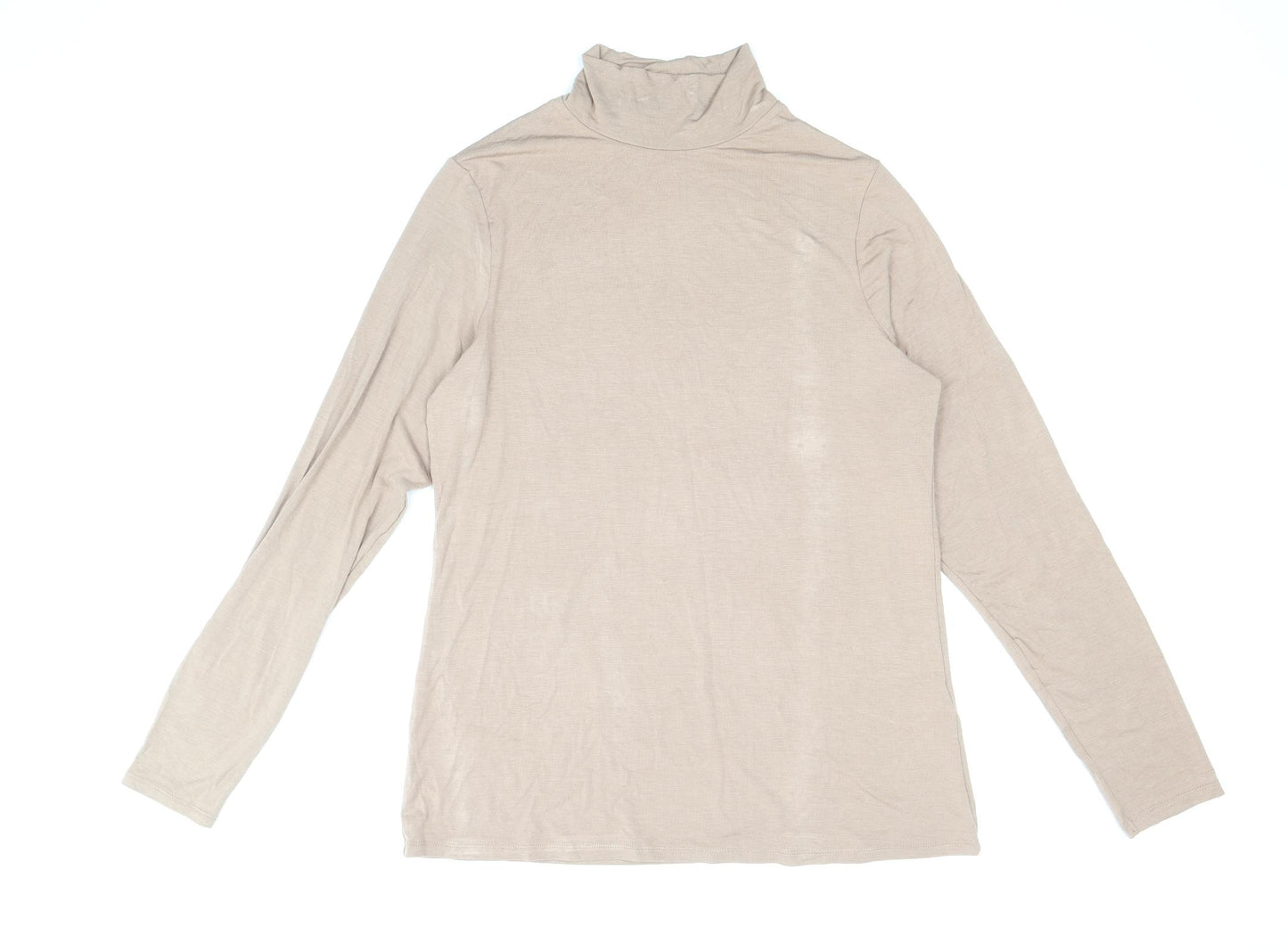 Primark Womens Beige Viscose Basic T-Shirt Size 14 Mock Neck