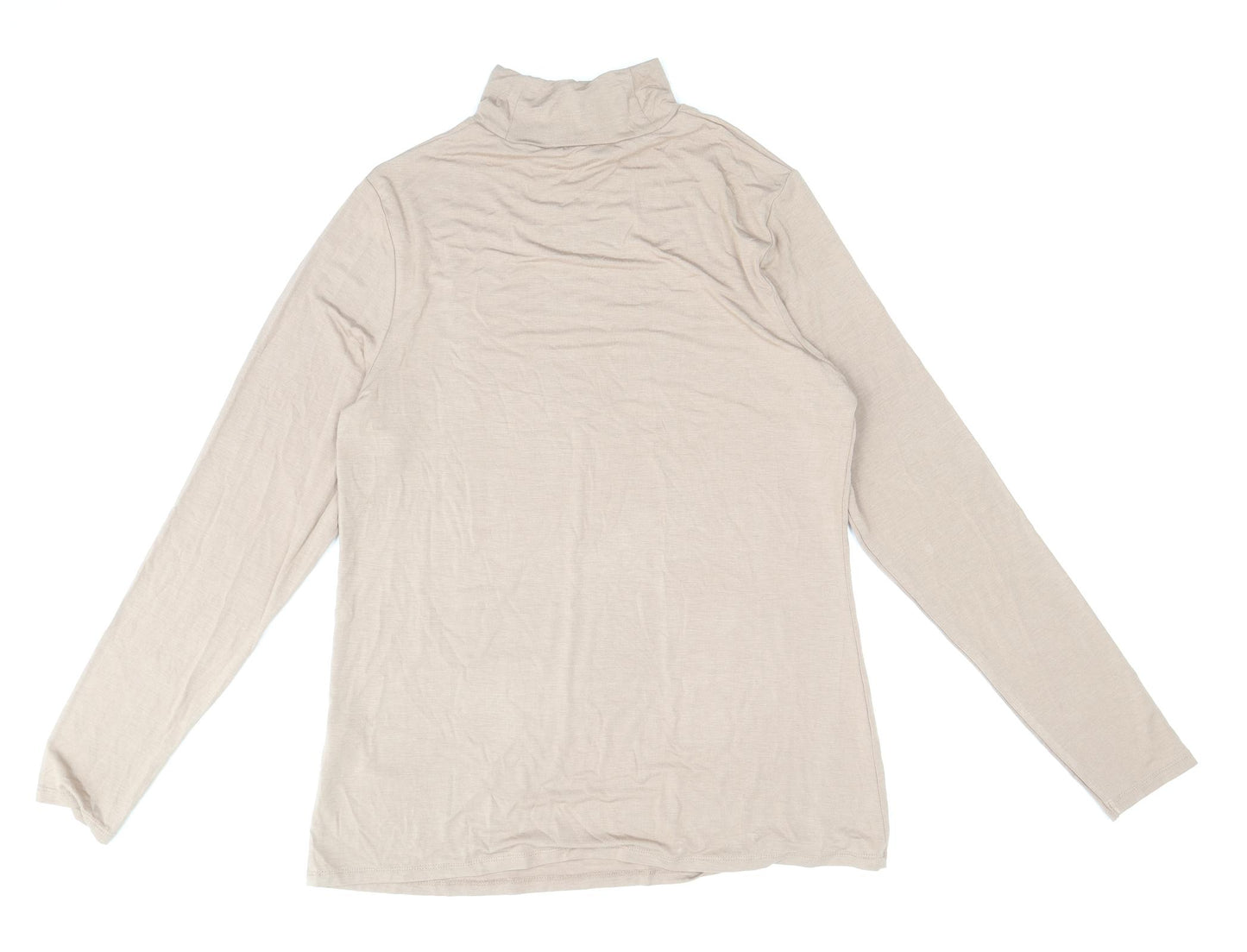 Primark Womens Beige Viscose Basic T-Shirt Size 14 Mock Neck