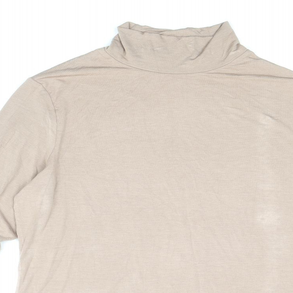 Primark Womens Beige Viscose Basic T-Shirt Size 14 Mock Neck
