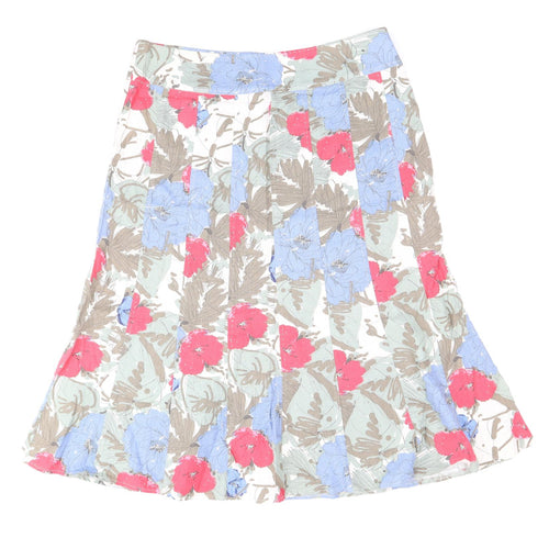 EWM Womens Multicoloured Floral Linen Swing Skirt Size 16 Zip