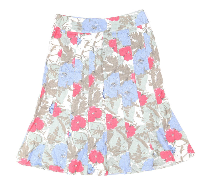 EWM Womens Multicoloured Floral Linen Swing Skirt Size 16 Zip