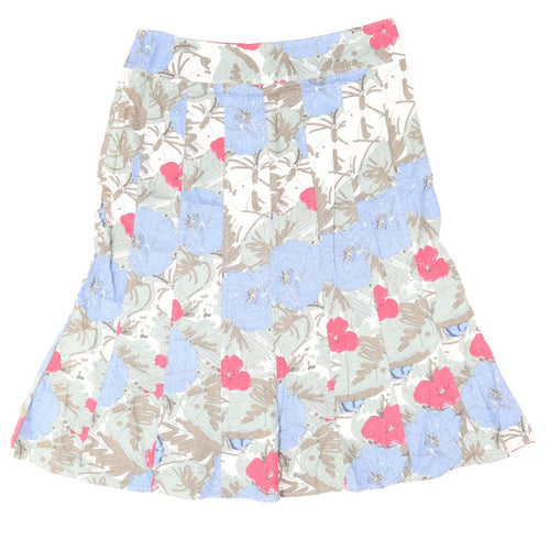 EWM Womens Multicoloured Floral Linen Swing Skirt Size 16 Zip