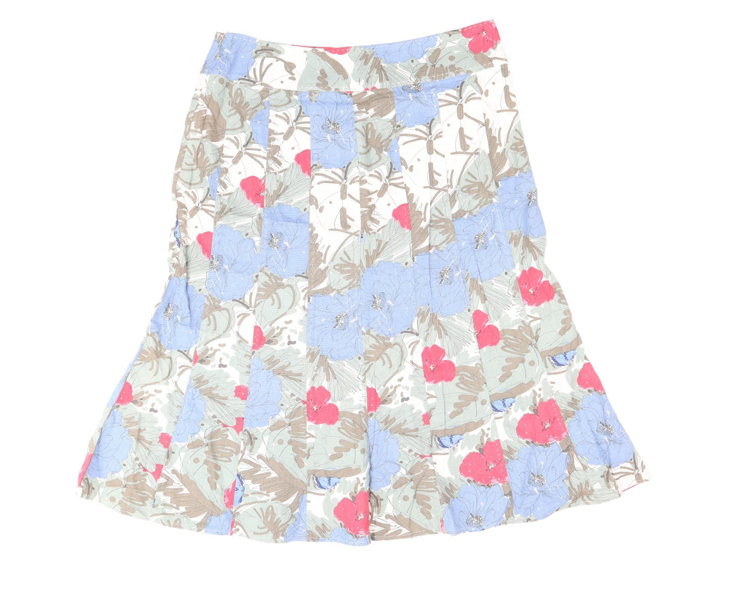 EWM Womens Multicoloured Floral Linen Swing Skirt Size 16 Zip