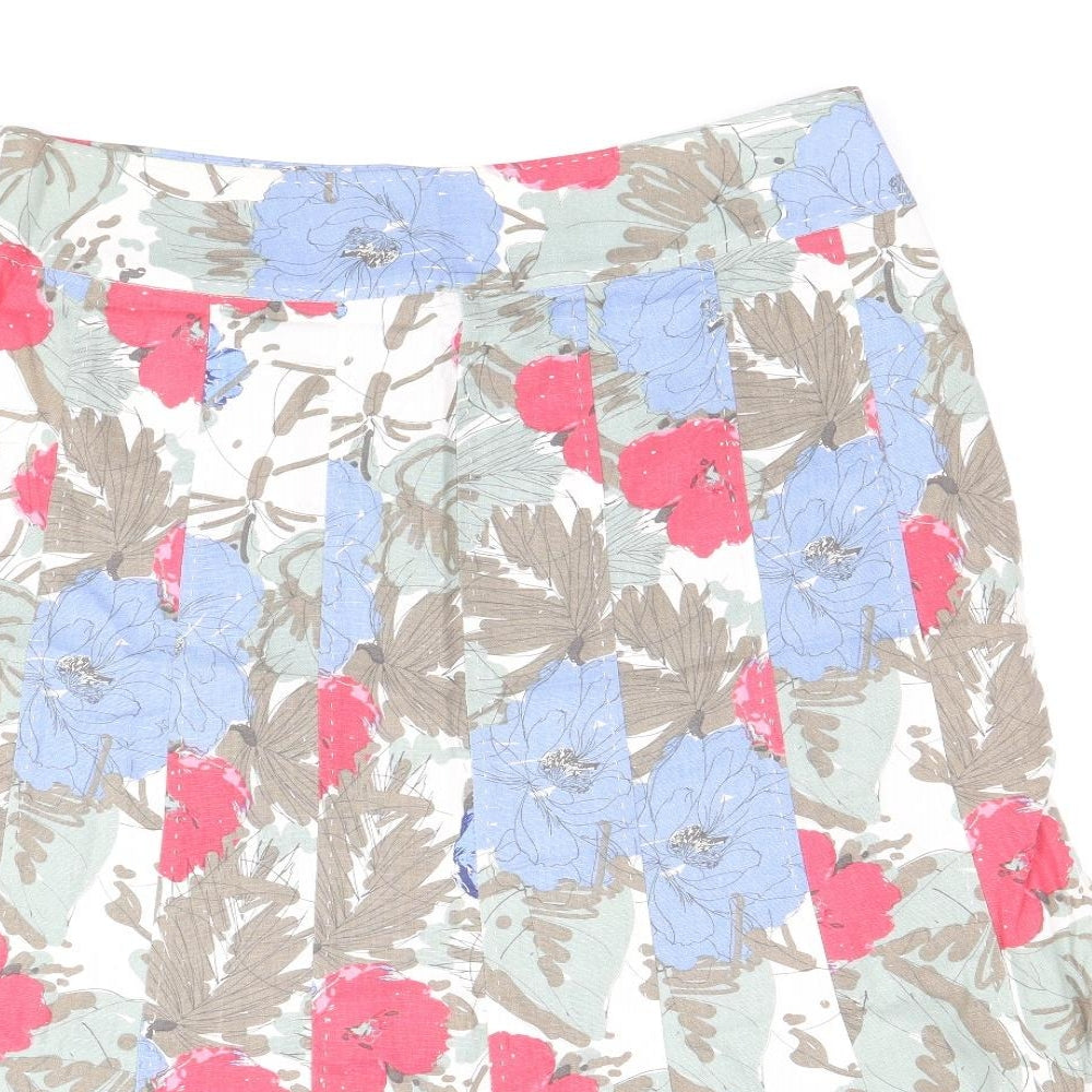 EWM Womens Multicoloured Floral Linen Swing Skirt Size 16 Zip