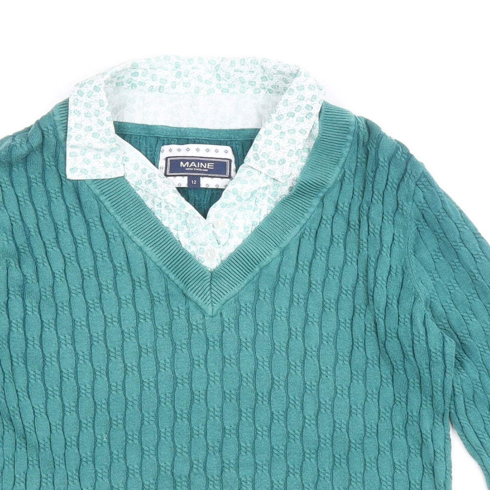Maine Womens Green Collared 100% Cotton Pullover Jumper Size 12 - Undershirt Details