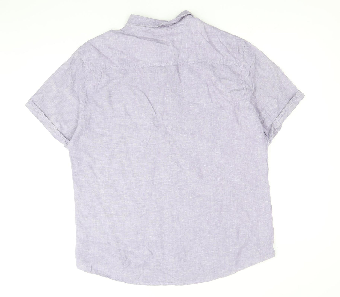 F&F Mens Purple Linen Button-Up Size L Collared Button