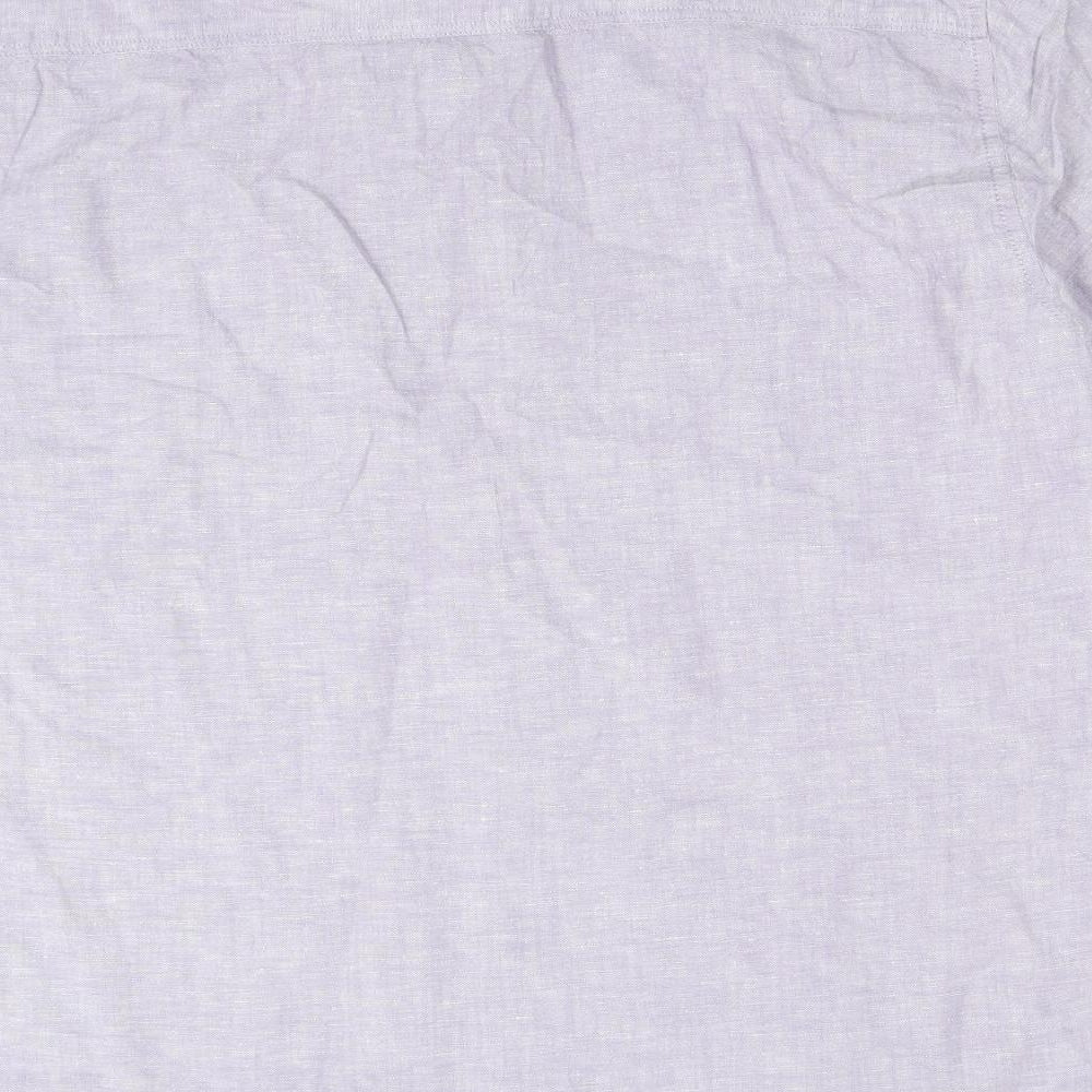 F&F Mens Purple Linen Button-Up Size L Collared Button