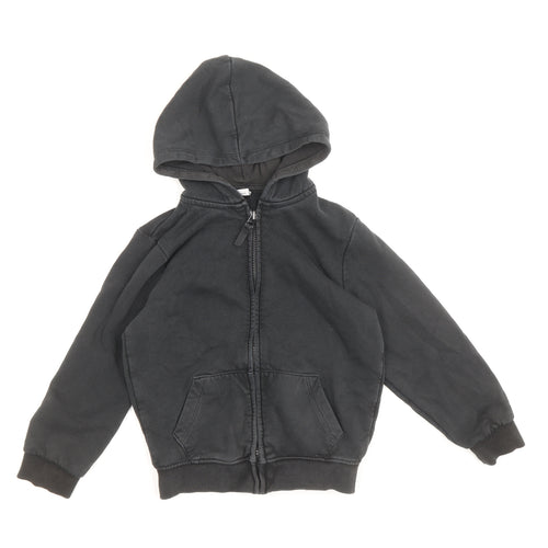 TU Boys Black Cotton Full Zip Hoodie Size 6 Years Zip
