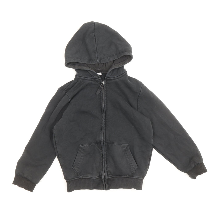 TU Boys Black Cotton Full Zip Hoodie Size 6 Years Zip