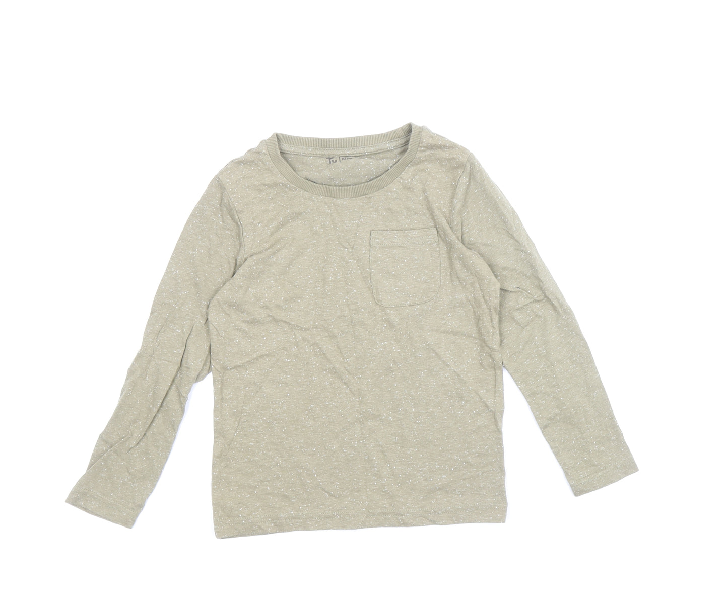 TU Boys Green Cotton Basic T-Shirt Size 4-5 Years Round Neck Pullover
