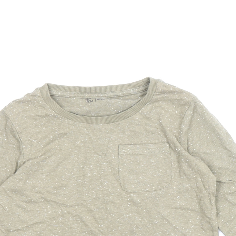 TU Boys Green Cotton Basic T-Shirt Size 4-5 Years Round Neck Pullover